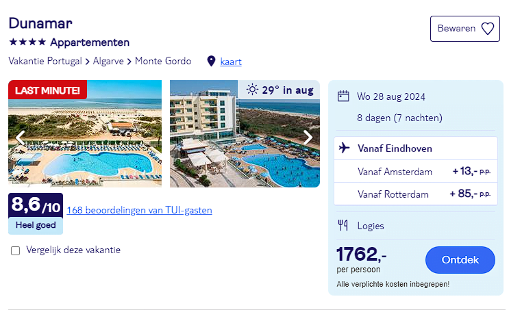 TUI Dunamar in Monte Gordo Algarve prijzen