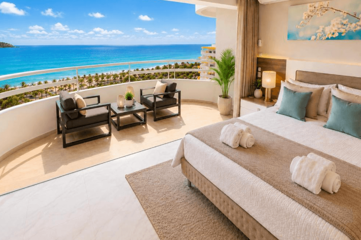 Luxury Ocean View Apartments – Portimão - slaapkamer en uitzicht
